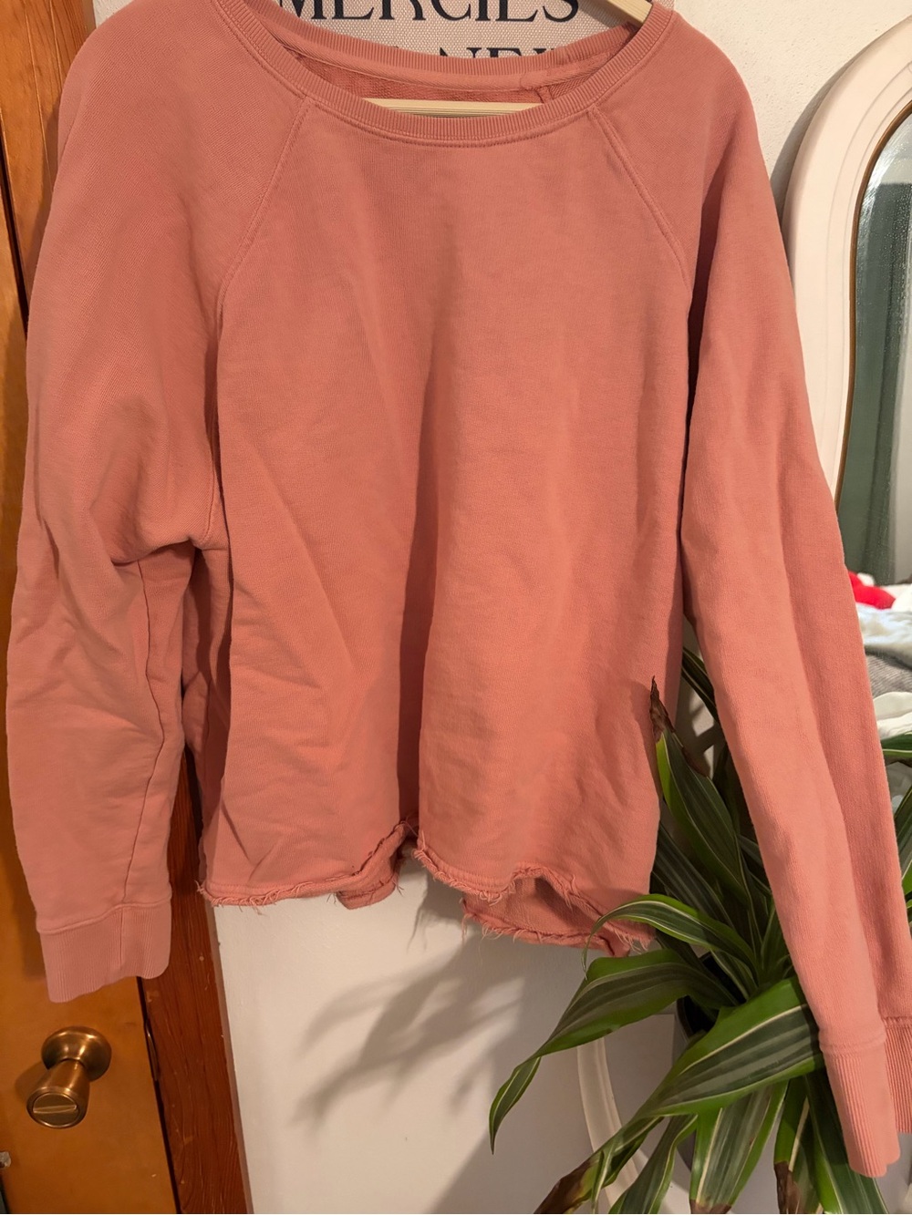 Pact Dusty Rose Raw-Hem Pullover Sweatshirt